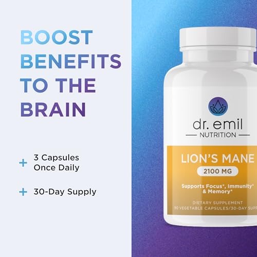 DR. EMIL NUTRITION Organic Lion's Mane Supplement - 2100mg Capsules for Focus & Clarity