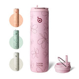 BOTTLE BOTTLE Insulated Water Bottle 24oz with Straw Lid - Double-Wall Vacuum Stainless Steel, Leak-Proof, Flower Frenzy Design