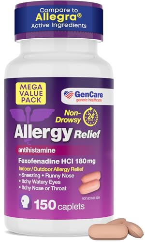 GenCare Allergy Relief Pills Fexofenadine HCl 180mg 150 Tablets - Non-Drowsy Antihistamine