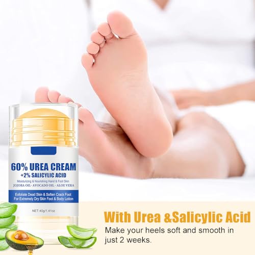 Hydrating 60% Urea Foot & Hand Cream with Salicylic Acid - Fast Absorbing Moisturizer for Dry Cracked Skin