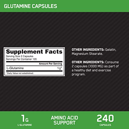 Optimum Nutrition Glutamine Capsules 1000mg - 240 Count for Muscle Recovery