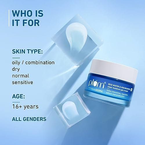 Plum 2% Niacinamide & Rice Water Super Light Gel Cream Moisturizer for Face - Oil-Free Hydration & Brightening