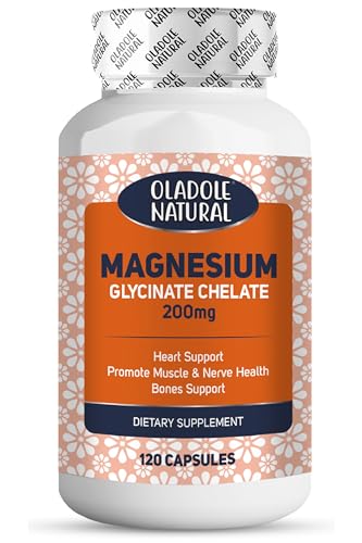 Oladole Natural Magnesium Glycinate Chelate Supplement - 200mg per Capsule with Organic Vegetables for Sleep, Calm & Stress Relief - 120 Capsules