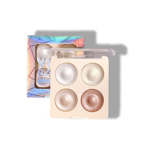 4 Colors Highlighter Palette - Glitter Brighten Highlighter for All Skin Tones