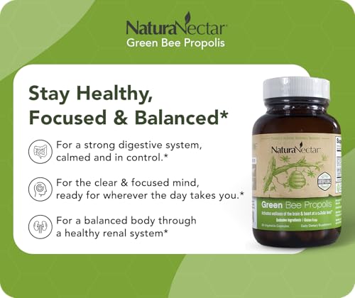 NaturaNectar Green Bee Propolis - Premium Brazilian Propolis with NSF Content Certificate - Ethically Sourced, Natural Beekeeping - 60 Capsules for Care Relief
