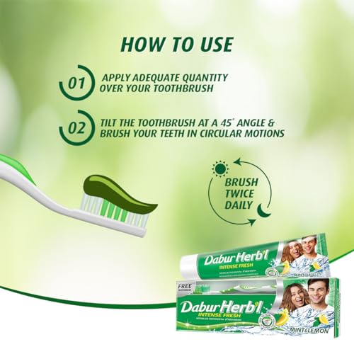 Dabur Herbal Intense Fresh Gel Toothpaste with Mint & Lemon (150g + Toothbrush)