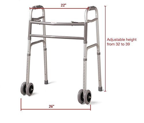 Dorra JL9637L Foldable Aluminum Walking Aid for Seniors with 5-Inch Double Wheels