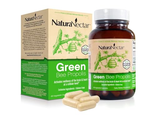 NaturaNectar Green Bee Propolis - Premium Brazilian Propolis with NSF Content Certificate - Ethically Sourced, Natural Beekeeping - 60 Capsules for Care Relief
