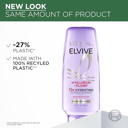 L’Oréal Paris Elvive Hyaluron Plump Hydrating Conditioner, Paraben-Free for Dry Hair