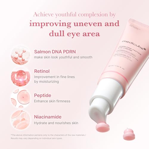 Medicube Salmon DNA PDRN Pink Peptide Eye Serum - Niacinamide & 99% Pure Retinol Eye Cream for Fine Lines & Dark Circles - Korean Skin Care 1.01fl.oz