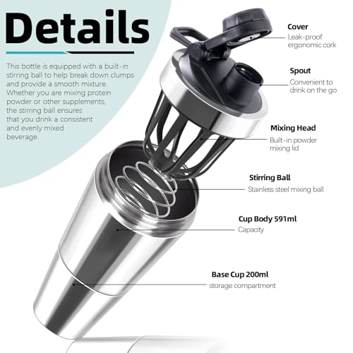 OSHIMA 700ml Protein Shaker Bottle with Button Lid, Stainless Steel Gym Bottle