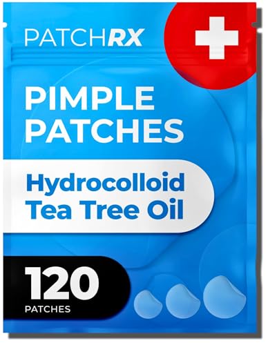 PatchRx Hydrocolloid Acne Patches with Tea Tree Oil - 120 Patches for Face Pimples & Zits