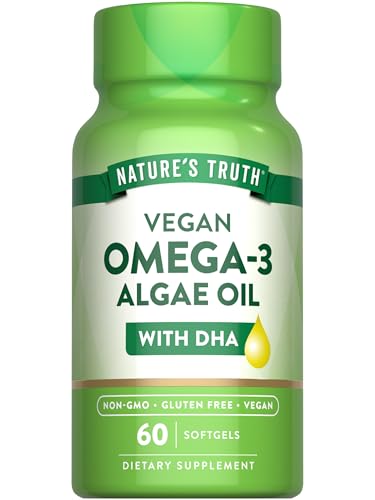 Nature's Truth Vegan Omega 3 Softgels - Algae Oil Formula with DHA - Non-GMO & Gluten Free (60 Count)