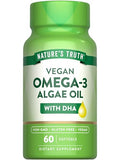 Nature's Truth Vegan Omega 3 Softgels - Algae Oil Formula with DHA - Non-GMO & Gluten Free (60 Count)