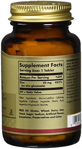 Solgar Zinc 50 Mg, 100 Tablets - Zinc for Healthy Skin, Immune System and Antioxidant Support- 100 Servings, 100 Count