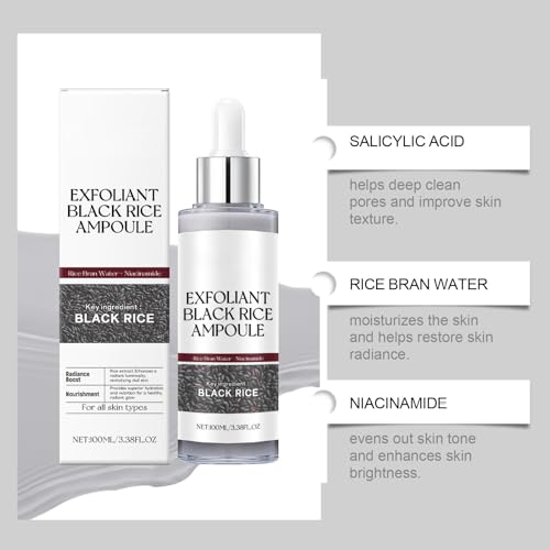 2PCS Day & Night Exfoliating Ampoule - Black and White Rice Duo for Glowing Skin, Brightening & Hydrating Peel