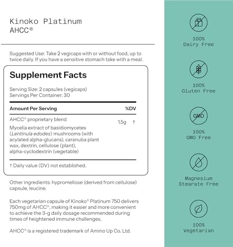 Quality of Life, Kinoko® Platinum AHCC® with Acylated Alpha-Glucans, 60 Vegicaps