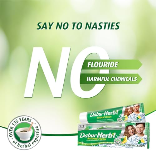 Dabur Herbal Intense Fresh Gel Toothpaste with Mint & Lemon (150g + Toothbrush)