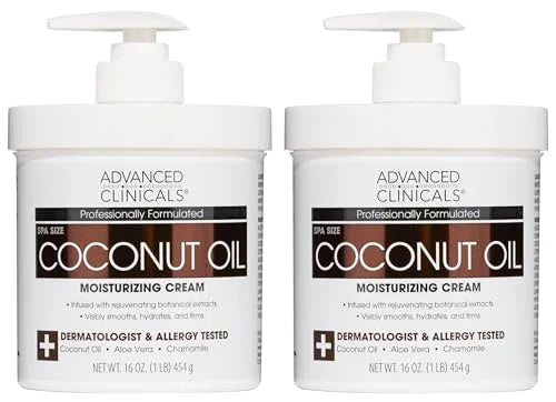 Advanced Clinicals Coconut Oil Cream: Deeply Moisturizing Lotion (2-Pack)