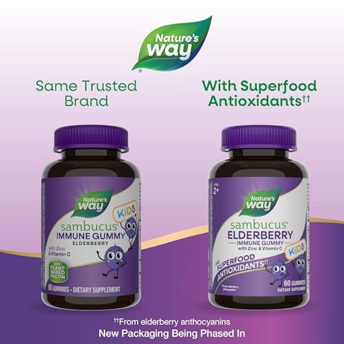 Nature's Way Sambucus Gummies for Kids - Standardized Elderberry Immune Support | 60 Gummies