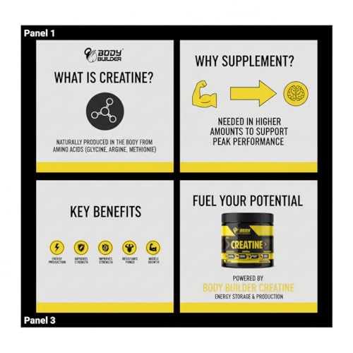 Body Builder Creatine Monohydrate Powder - 300g Unflavored for Muscle Growth & Performance