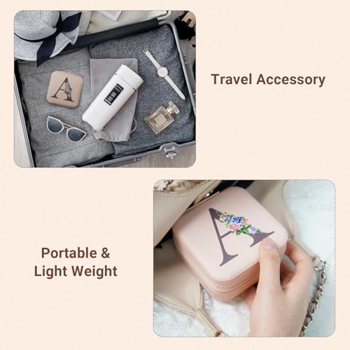 LIWEGHT Initial Travel Jewelry Box - Small Case with Mirror for Rings, Necklaces & Earrings