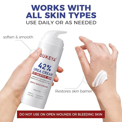 OUKEYA Urea Cream 42% + Salicylic Acid 2% - Intensive Repair Foot & Hand Cream for Cracked Skin - Relief for Dry Feet, Heels & Elbows
