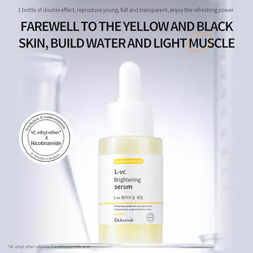 DEleventh Vitamin C Brightening Face Serum - 37ml | 3-O-Ethyl Ascorbic Acid, Niacinamide & α-Arbutin for Dark Spots, Fine Lines & Hydration