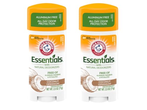 ARM & HAMMER Essentials Deodorant - Coconut Geranium - Aluminum-Free, Paraben-Free, Phthalate-Free - 2.5oz (Pack of 3)