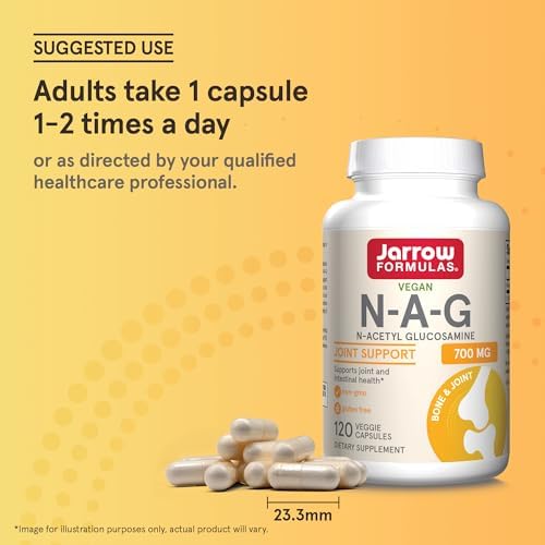 Jarrow Formulas N-Acetyl Glucosamine (NAG) - 700mg, 120 Veggie Capsules for Joint Support