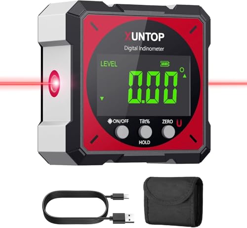 USB Digital Angle Finder with Electronic Laser - 4-Side Magnetic Inclinometer for Woodworking