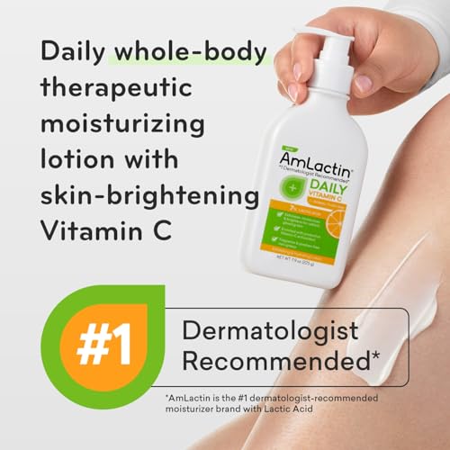 AmLactin Daily Vitamin C Body Lotion, 7.9oz, Exfoliating & Skin Brightening for Dry Skin, 7% Lactic Acid