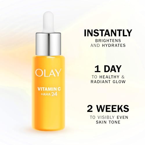 Olay Vitamin C Serum for Face with AHA and Niacinamide 99% Purity – Brightening Skin Care, Anti-Dark Spot Action, Evens & Hydrates, Non-Greasy, Non-Sticky 40ml