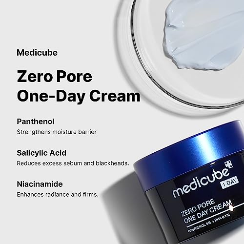 Medicube Zero Pore One-Day Cream 1.7 fl.oz - Pore Refining & Oil Control with Panthenol, Salicylic Acid & Niacinamide - Korean Skincare