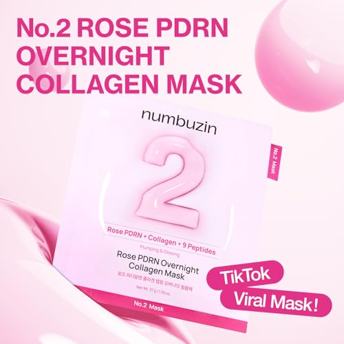 numbuzin No.2 Rose PDRN Overnight Collagen Face Mask – Firming & Hydrating Korean Mask for Elasticity & Minimized Pores (Pack of 4)