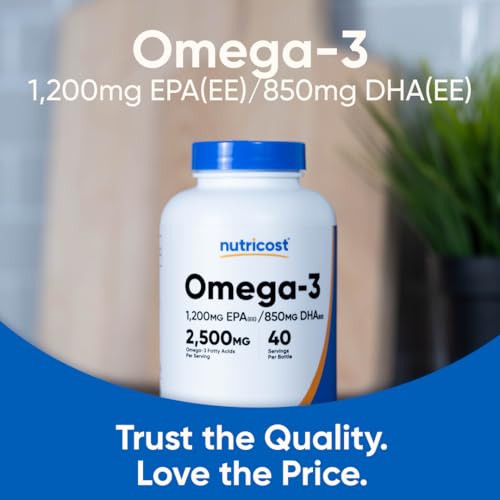 Nutricost Omega 3 Fish Oil 2500mg - 120 Softgels - Wild Caught - 1200mg EPA 850mg DHA - Non-GMO, Gluten Free