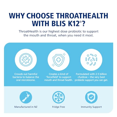 BLIS ThroatHealth Oral Probiotic - Most Potent BLIS K12 Formula - 2.5 Billion CFU - Throat Immunity Support for Adults and Kids - Sugar-Free Lozenges - 30 Day Supply