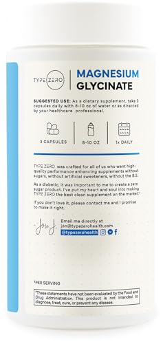 Type Zero Magnesium Glycinate (210mg | 180 Capsules) | Pure, Non-GMO, Gluten Free, High Absorption