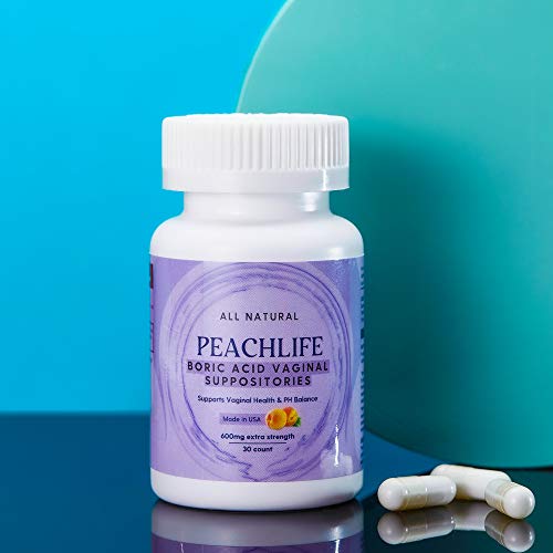 Peachlife Boric Acid Suppositories - USA Made - Vegetable Capsules for Feminine Health & pH Balance