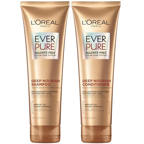 L’Oréal Paris EverCreme Sulfate Free Shampoo & Conditioner Kit - Triple Action Hydration for Dry, Brittle or Color-Treated Hair with Apricot Oil - 8.5 Ounce, Set of 2