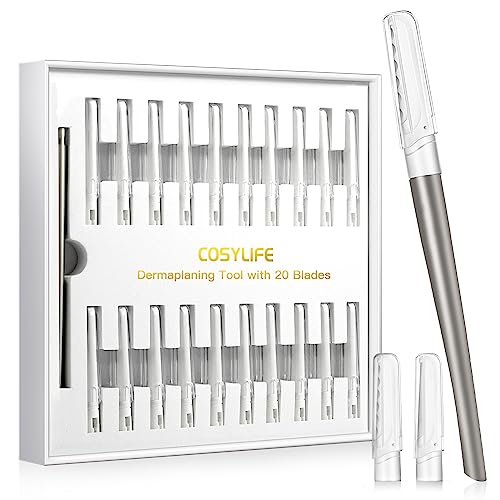 Dermaplaning Tool for Face Exfoliation - 20 Replaceable Blades, Facial Shaver & Eyebrow Razor for Peach Fuzz Removal