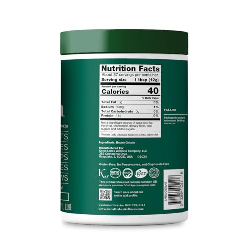 Great Lakes Wellness Beef Hide Gelatin - Unflavored Collagen Joint Care - 16 oz (454 g)