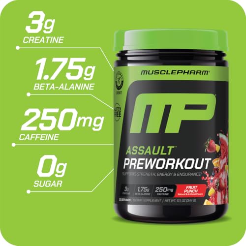 MusclePharm Assault Sport Pre-Workout Powder - High-Dose Energy, Focus, Strength & Endurance - Watermelon, 30 Servings