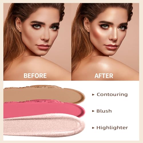 Hilareco 3 Pcs Cream Contour Kit with Highlighter, Blush & Bronzer