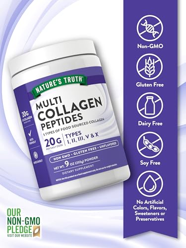 Nature's Truth Multi Collagen Peptide Powder – 9 oz – Types I, II, III, V, X – Hydrolyzed Collagen Protein – Unflavored – Keto & Paleo Friendly – Gluten Free