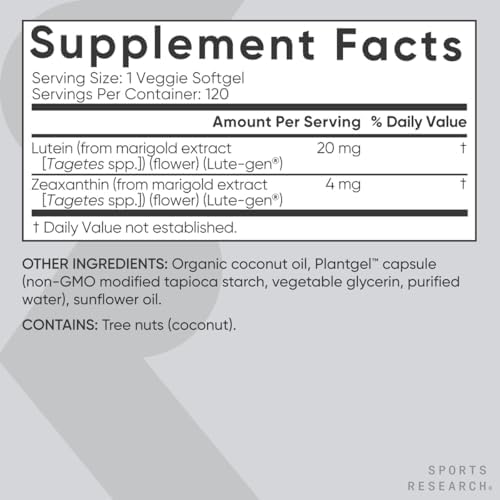 Sports Research Lutein & Zeaxanthin with Coconut Oil: Eye Health Support