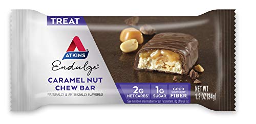 Atkins Endulge Caramel Nut Chew Bar - Low Sugar, High Protein Snack - 5 Bars (1.2 oz Each)