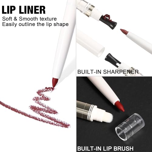 FOCALLURE KISSPROOF 6Pcs Liquid Lipstick & Lip Liner Set - Highly Pigmented Lip Gloss & Matte Lip Crayons with Sharpener - Rouge Lip Makeup Gift for Women