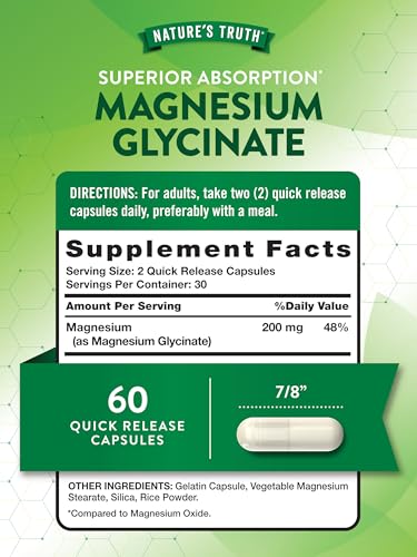 Nature's Truth Magnesium Glycinate 665mg - 60 Capsules - High Absorption Chelated Formula - Non-GMO & Gluten Free