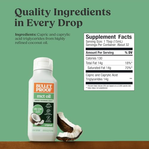 Bulletproof Single Upgraded MCT Oil, 16 oz | Pure Brain-Boosting C8 & C10 MCTs